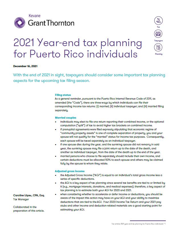 2021 Yearend tax planning for Puerto Rico individuals Kevane Grant